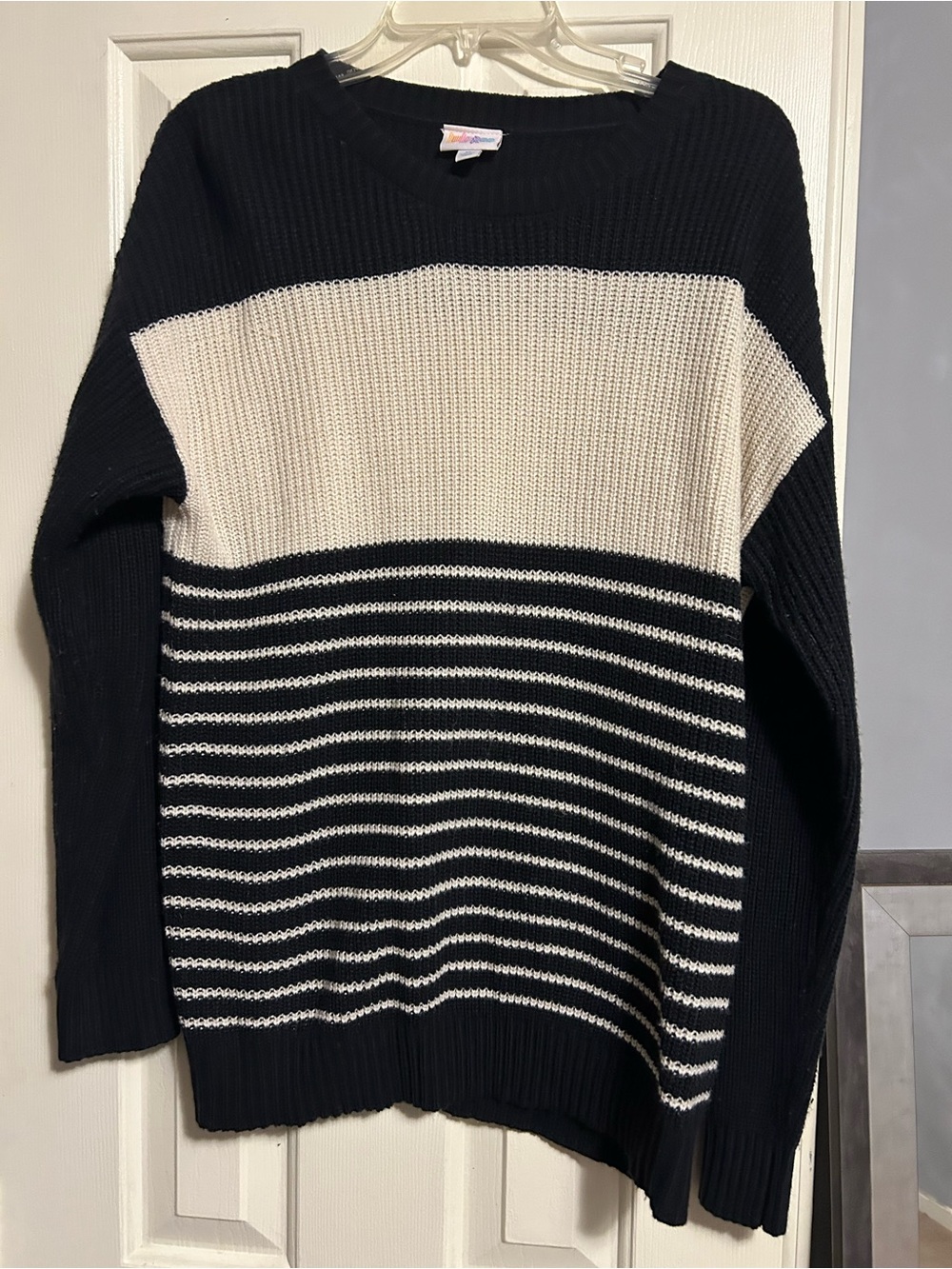 LuLaRoe Black and White Striped Crewneck Sweater
